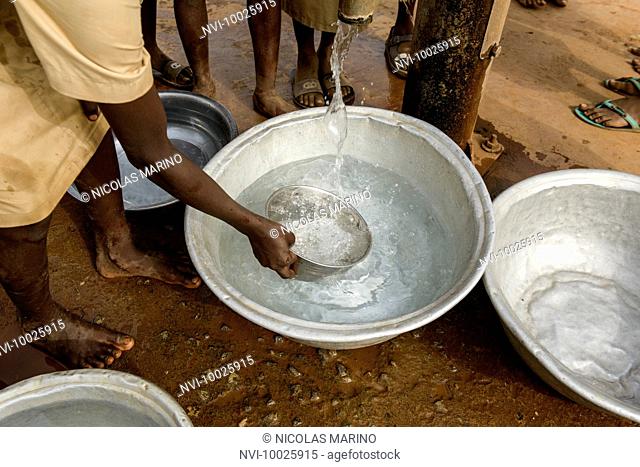 Gathering water in northern Benin, Africa