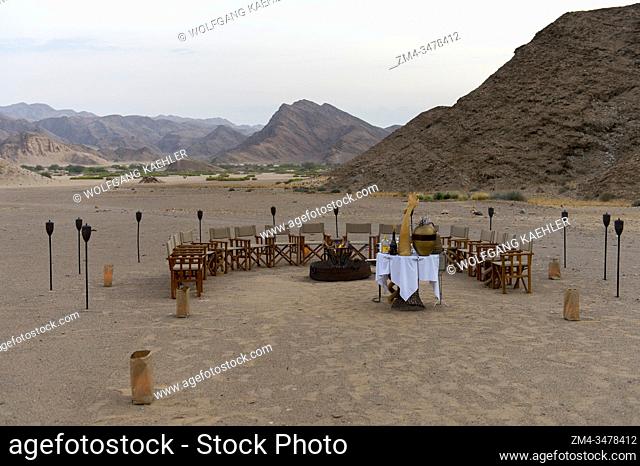 The camp fire at the Hoanib Valley Camp in Kaokoveld near the Skeleton Coast in Namibia