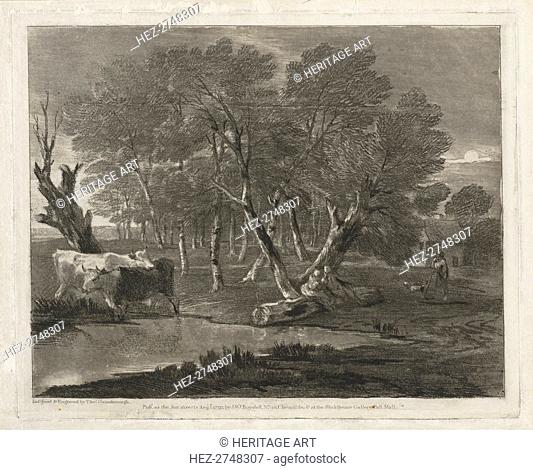 Wooded Landscape with Cows beside a Pool, Figures and Cottage , published in 1797. Creator: Thomas Gainsborough (British, 1727-1788)