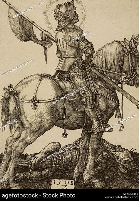 Author: Albrecht Drer. St. George on Horseback - 1508 - Albrecht Drer German, 1471-1528. Engraving in black on ivory laid paper. Germany