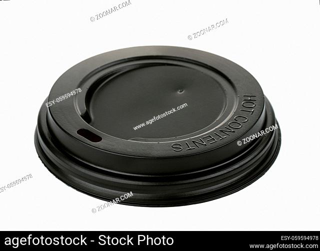 Black plastic disposable coffee cup lid isolated on white