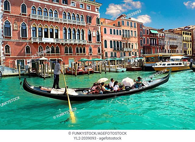Gondolas on the Grand Canal near St Marks Square , Venice, Italy