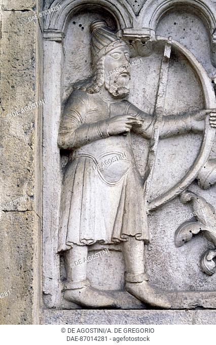 Detail from the Stories of Genesis (ca 1099), marble bas-relief of Wiligelmo (11th-12th century), facade, Modena Cathedral (UNESCO World Heritage List, 1997)