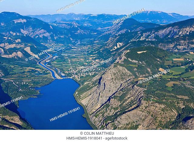 France, Hautes Alpes, Serre Poncon lake, Espinasse and Rousset, Serre Poncon (aerial view)