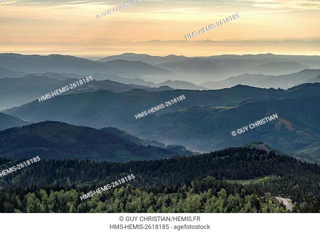 France, Ardeche, Les Sucs area (old volcanos), Monts d'Ardeche Regional Natural Park, panorama from the top of the Mount Gerbier (1551m)