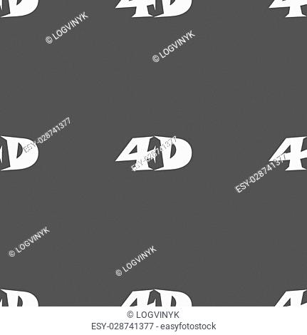 4D sign icon. 4D New technology symbol. Seamless pattern on a gray background. Vector illustration