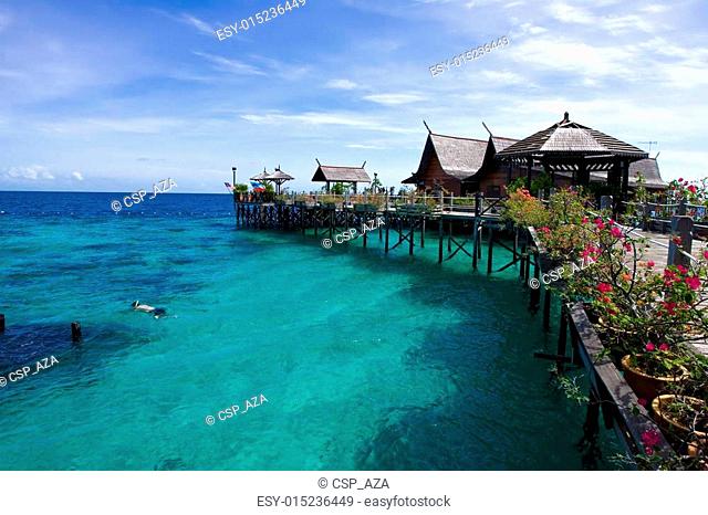 A man-made Kapalai island with exotic tropical resort