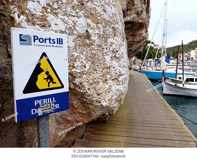 Danger Sign in the Harbour Cala Figuera
