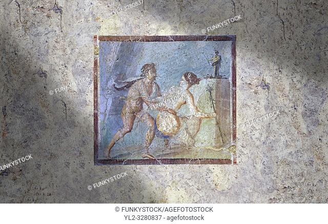Roman Erotic Fresco from Pompeii depicting a Satyr surprising a maiden, Naples National Archaeological Museum - 50-79 AD , inv no 27693 ,