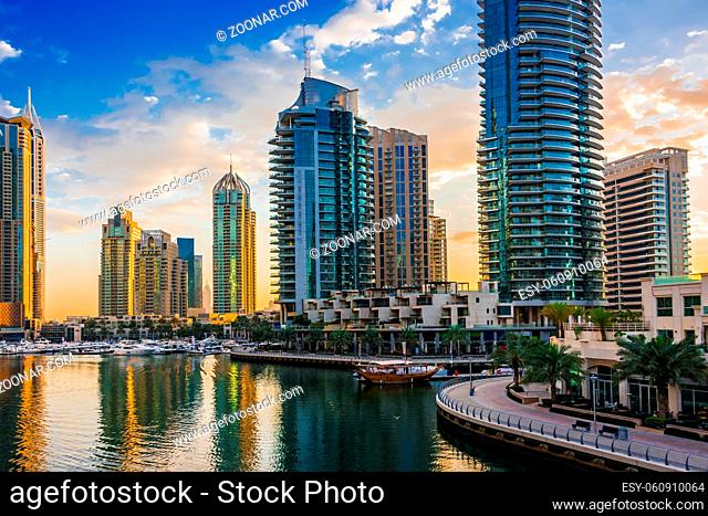 Modern residential architecture of Dubai Marina, United Arab Emirates