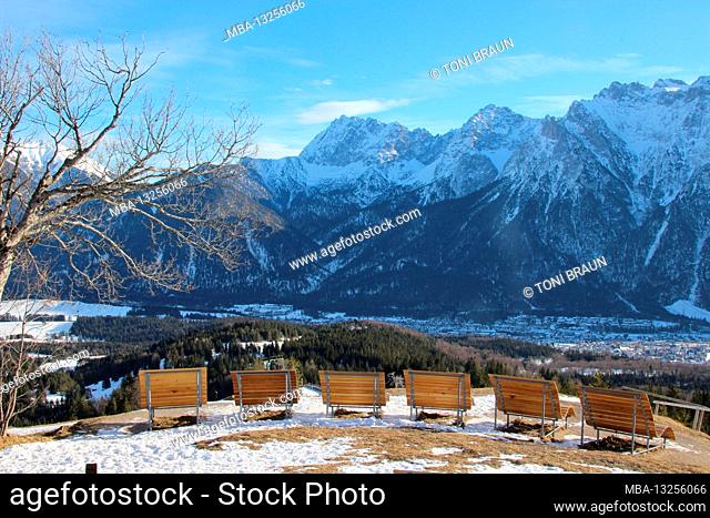 Winter hike to the high Kranzberg (1397m), Europe, Germany, Bavaria, Upper Bavaria, Mittenwald, Isar Valley, Werdenfels, winter, tree