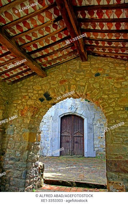 door of the church of Santa María de Granollers, Granollers de Rocacorba, Vall de Llémena, Girona, Catalonia, Spain
