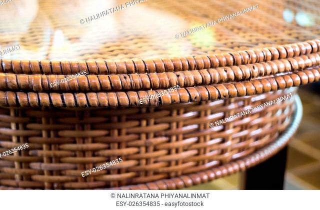 Mirror reflect of rattan weave table, stock photo