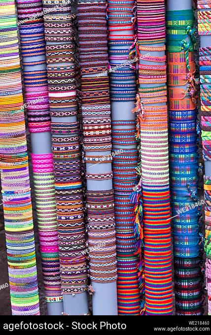 Rows of colorful hair tiaras, handmade by Peruvian artisans, Cusco, Peru