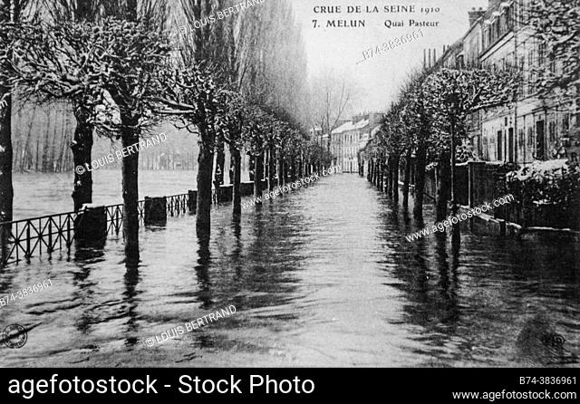 melun, flood of the Seine 1910, postcard 1900