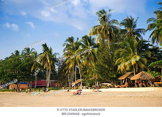 Trourists on palm beach, Golden Pearl Beach, Ko Jum or Koh Pu island, Krabi, Thailand, Southeast Asia
