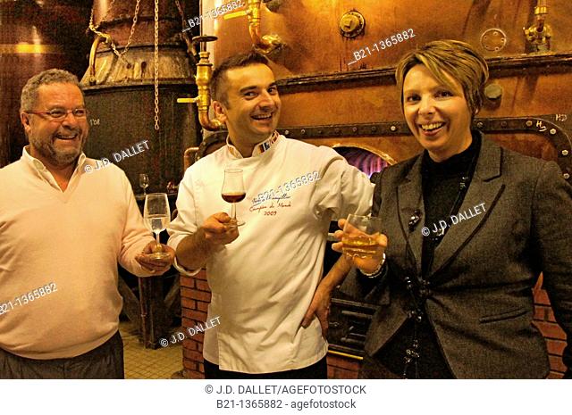 Pierre Samalens with World Champion of Patisserie-2009 and BNIA representative at the Samalens armagnac estate distillery, Gers, Midi-Pyrenees, France