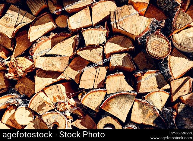 Background of a stack pile of chopped wood