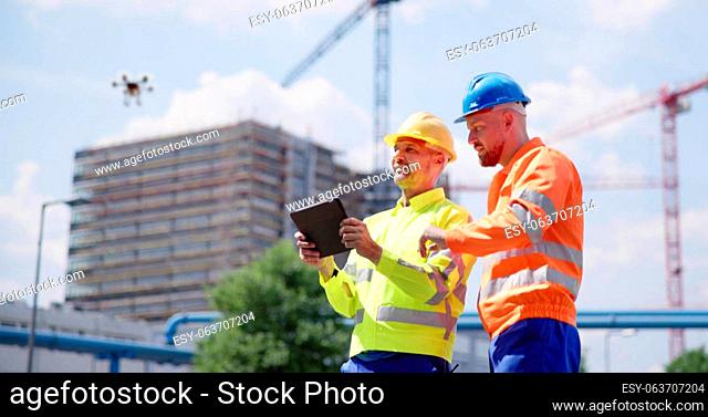 Construction Site Building Drone Remote Monitoring Using Tablet