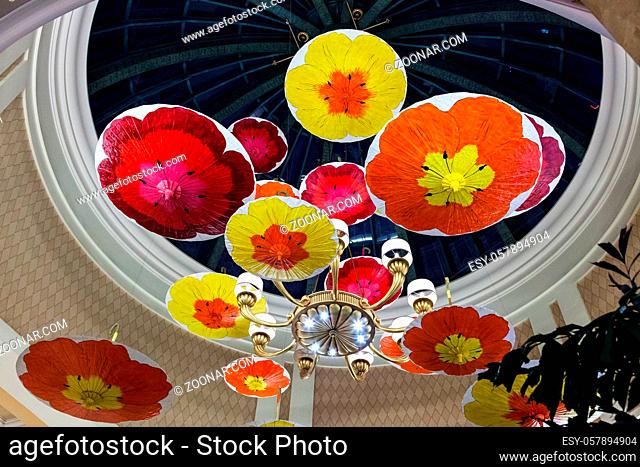 Brightly Coloured Parasols Hanging from the Ceiling