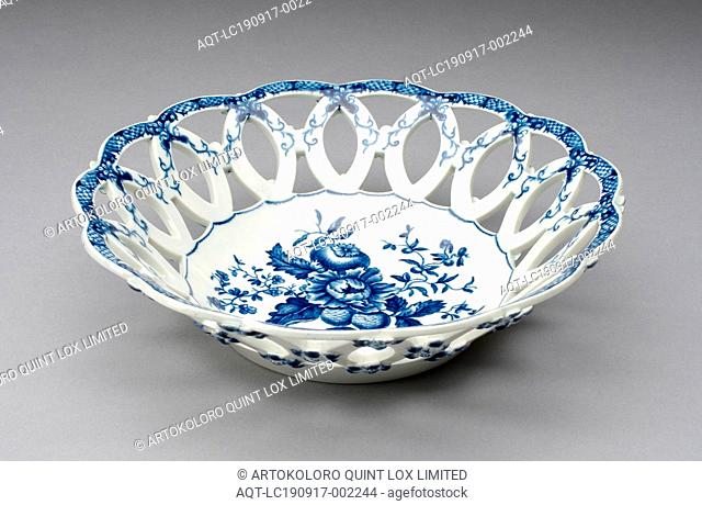 Basket, c. 1770, Worcester Porcelain Factory, Worcester, England, founded 1751, Worcester, Soft-paste porcelain with underglaze blue decoration, H. 5