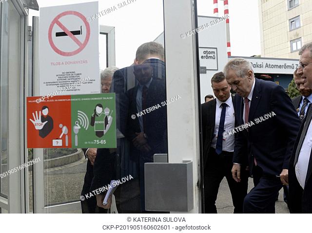 President Milos Zeman (3rd right) visits Paks nuclear power plant, meets minister without portfolio Janos Suli (not pictured) in Paks, Hungary, May 16, 2019