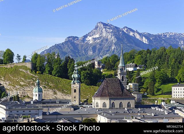 Austria, Salzburg, View of St Peter's Abbey and Franciscan Church