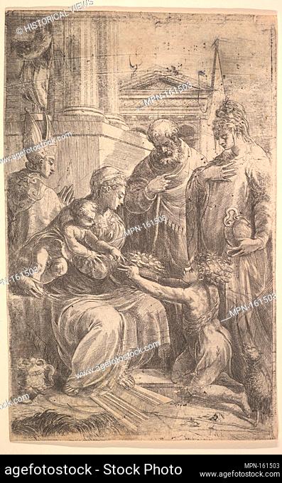 Holy Family with Saints. Artist: Andrea Schiavone (Andrea Meldola) (Italian, Zadar (Zara) ca. 1510?-1563 Venice); Date: 16th century; Medium: Etching;...