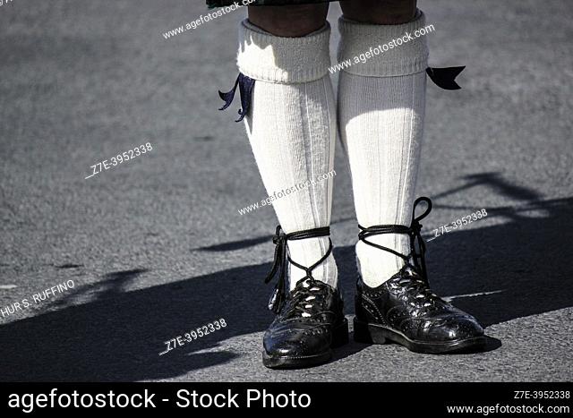 Traditional stockings worn with kilts. Orkney Islands, mainland. Scotland, United Kingdom
