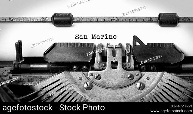 Inscription made by vintage typewriter, country, San Marino