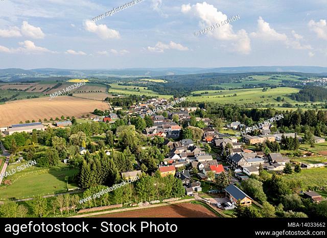 germany, thuringia, großbreitenbach, gillersdorf, village, way, fields, mountains, clouds, thundercloud, overview, aerial picture, 360 –° panorama