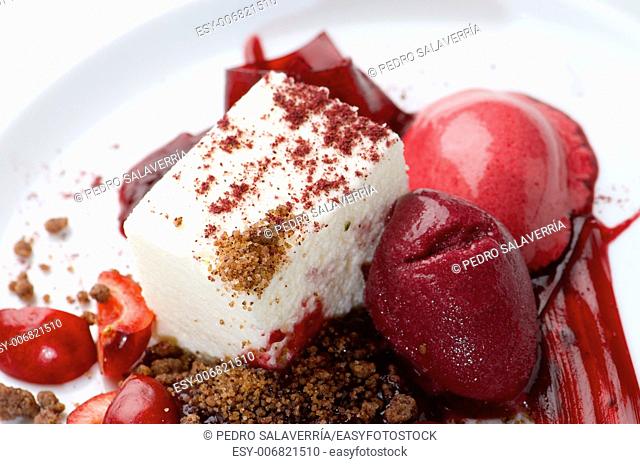 dessert cheese and cherries with wine sorbet