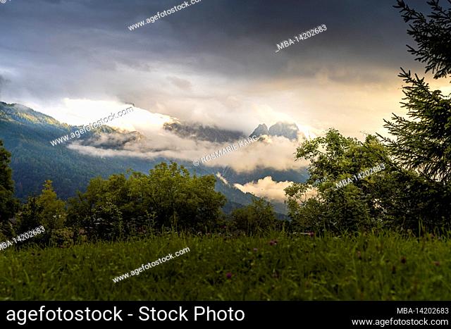 Clouds move in front of the Waxenstein and the Zugspitze, Garmisch-Partenkirchen, Bavaria, Germany