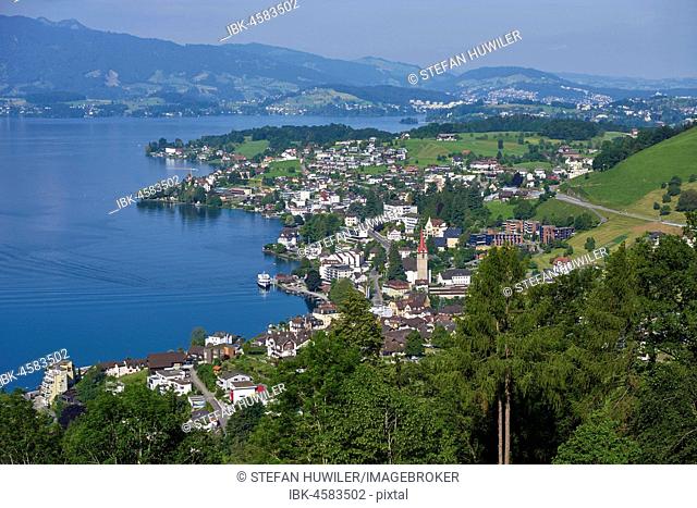 View of the village of Weggis on Lake Lucerne, Weggis, Canton Lucerne, Switzerland