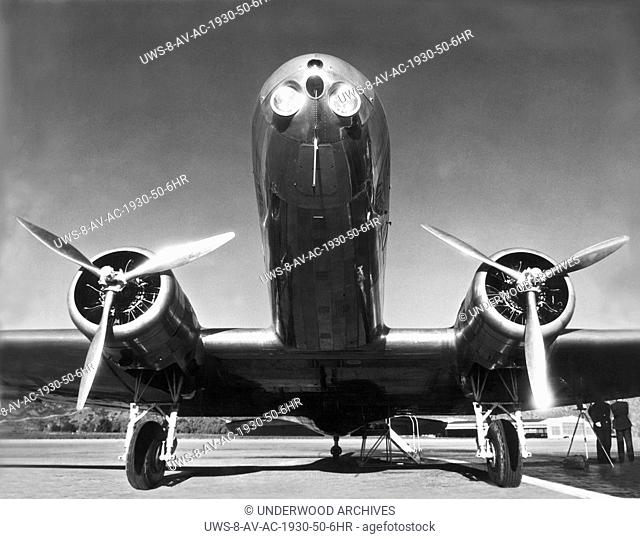 Newark, New Jersey: 1934 Pilot Eddie Rickenbacker flew this DC-2 airplane from Los Angeles to Newark setting a new record time of 12 hours and 4 minutes