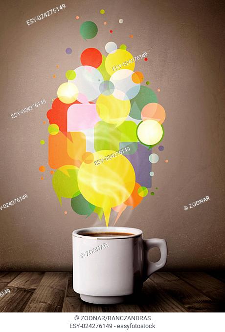 Tea cup with colorful speech bubbles
