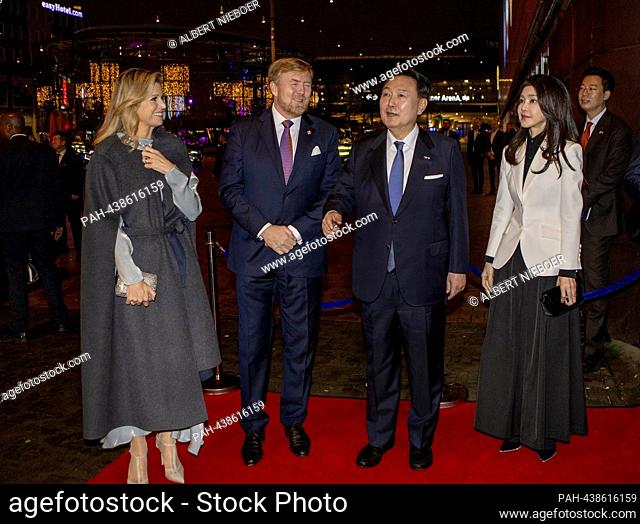 King Willem-Alexander and Queen Maxima of The Netherlands, President Yoon Suk Yeol and Mrs. Kim Keon Hee of South Korea arrive at the AFAS Live in Amsterdam