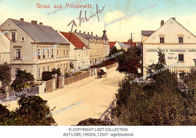 Buildings in Landkreis MeiÃŸen, Covered wagons, Priestewitz, 1912, Landkreis MeiÃŸen, StraÃŸe in Priestewitz, Germany