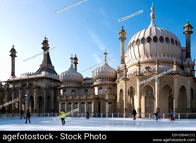 People ice skating at the Royal Pavilion in Brighton