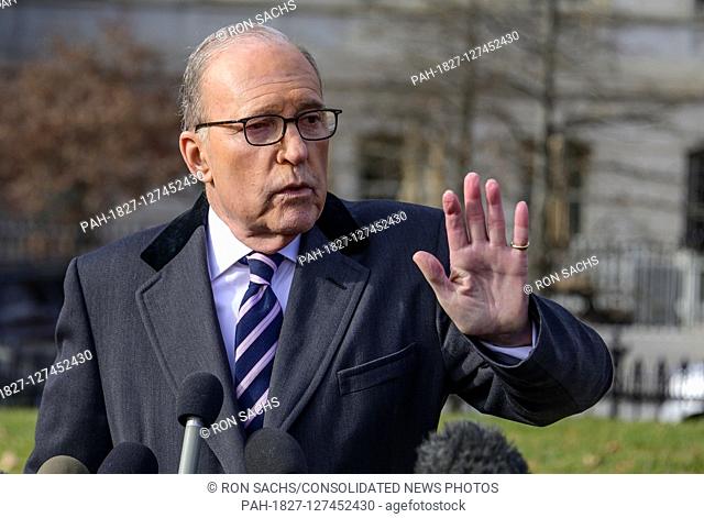 Director of the National Economic Council Larry Kudlow speaks to reporters on the North Driveway of the White House in Washington, DC on Friday, December 6