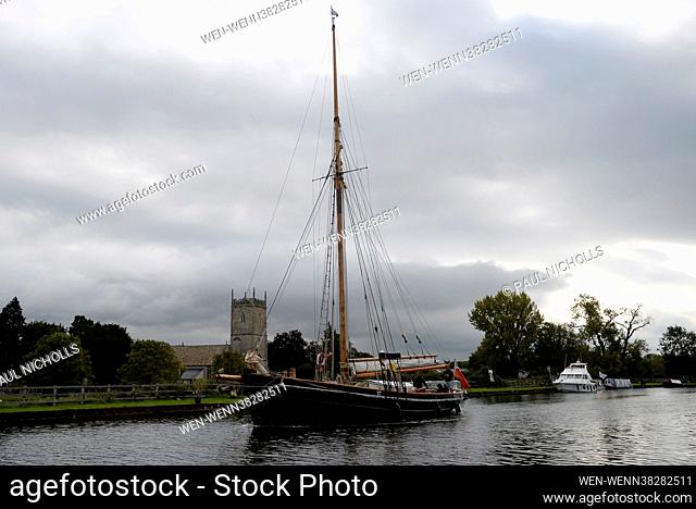 Tall ship Mascotte making its way up the Gloucester to Sharpness Canal in Gloucestershire for her winter refit at T.Nielsen and Company Shipbuilders and Riggers...