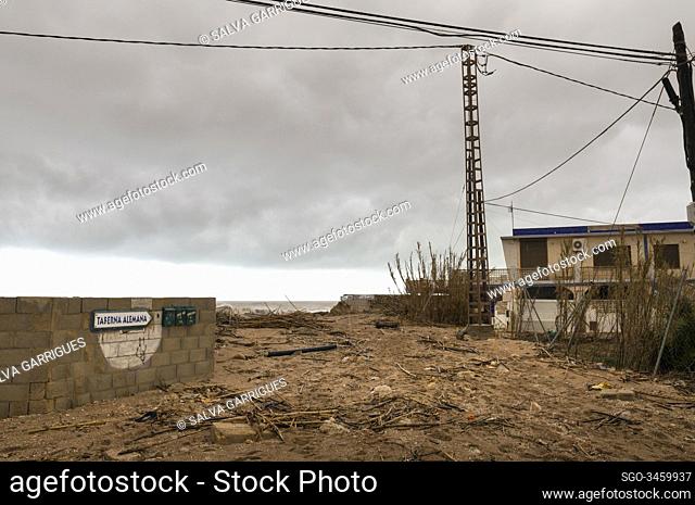 Cullera, Valencia, Spain, January 22, 2020.The force of the waves of the Mediterranean Sea tear down the walls of the houses on the waterfront and fill the...