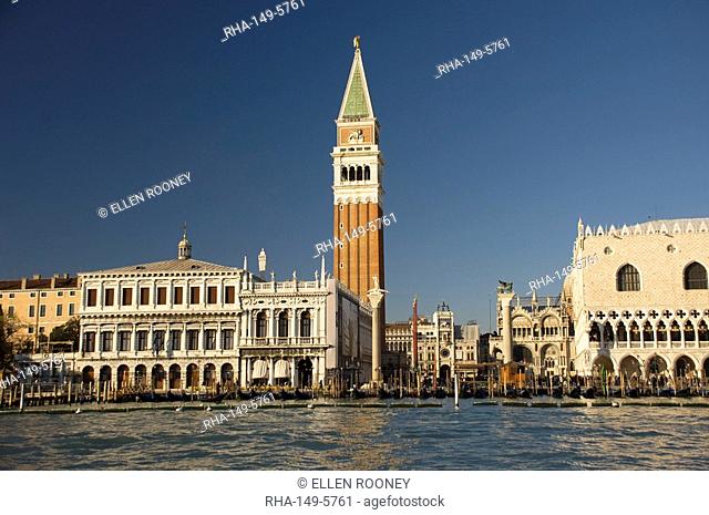 The view from a vaporetto of Piazza San Marco, the Campanile and the Doge's Palace, Venice, UNESCO World Heritage Site, Veneto, Italy, Europe