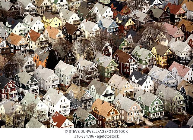 Neighborhood housing, Somerville, aerial, Boston, Massachusetts, USA