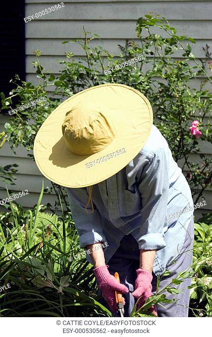 Woman working in her garden