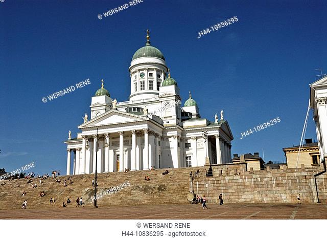 Finland, Europe, Helsinki, cathedral, capital, Senate Square, center, dome, church, stair, bright, hill, Majestically