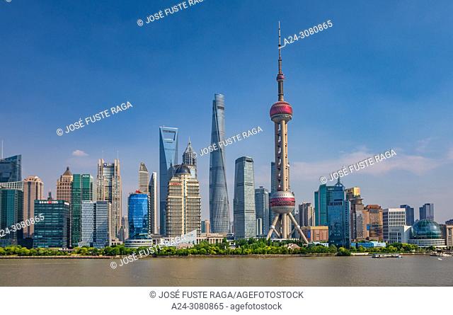 China, Shanghai City, Pudong District, Lujiazui Area, World Financial Center, Shanghai Tower and Oriental Pearl Tower