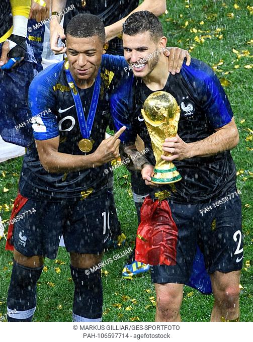 Presentation ceremony of the new World Champion France: Kylian Mbappe (France) and Lucas Hernandez (France) with the World Cup