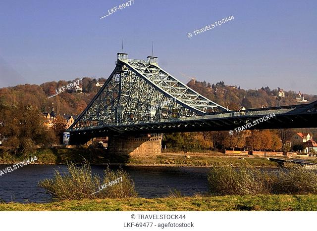 Dresden, autumn, Elbe bridge, Blaues Wunr