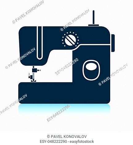Modern sewing machine icon. Shadow reflection design. Vector illustration